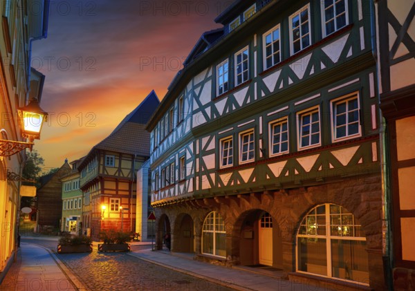 Nordhausen city facades at sunset in Thuringia Germany