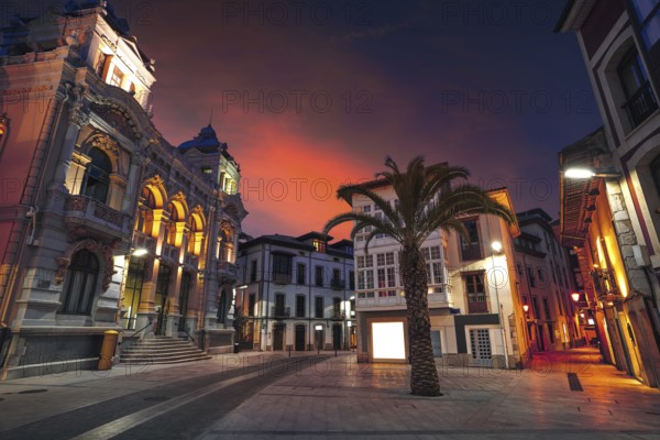 Llanes village City town hall sunset in Asturias of Spain