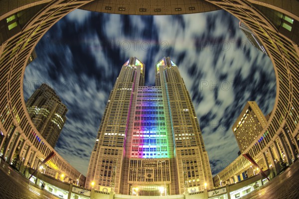 Tokyo Metropolitan Government (Olympic and Paralympic color light up). Shooting Location: Tokyo metropolitan area