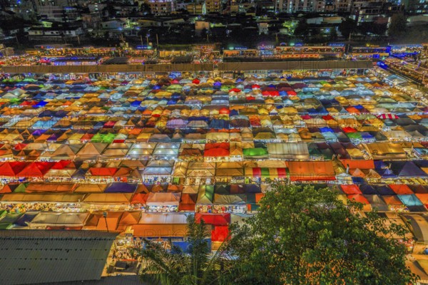 Night view of Talat lot Phi Ratchada Thailand. Shooting Location: Bangkok, Thailand, Asia