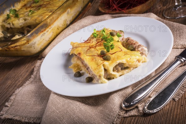 Cannelloni with mince filling and capers