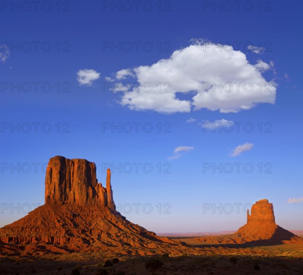 Monument Valley West Mitten and Merrick Butte sunset shadows Utah