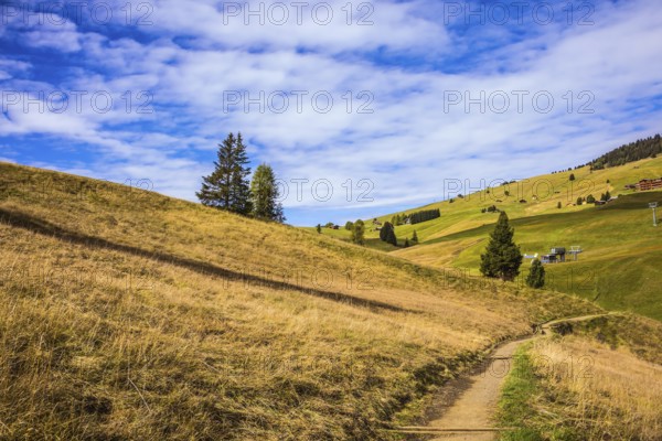 The natural landscape of the Alps di Siusi. The Dolomites - World Natural Heritage. The concept of walking and eco-tourism