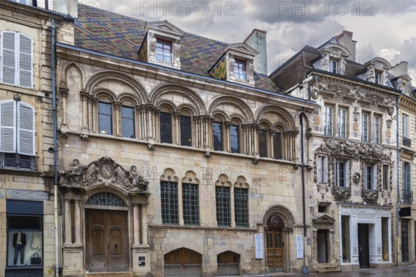 Street with historical houses in Dijon city center, France, Europe