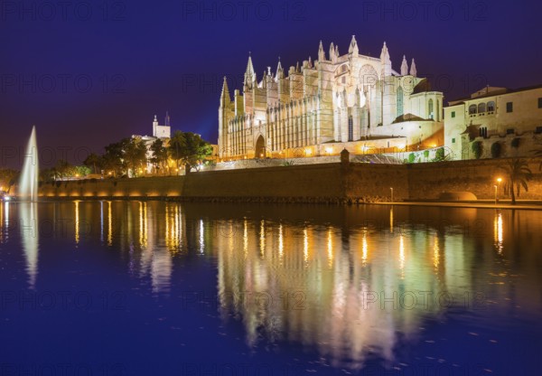 Palma de Mallorca Cathedral Seu sunset in Majorca Balearic islands of Spain