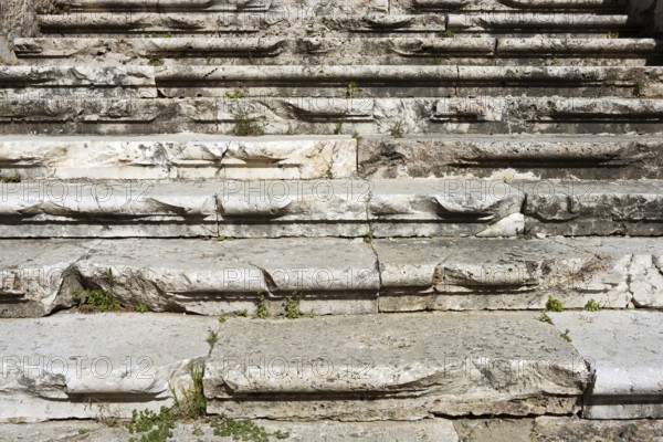 Aged weathered ancient roman stairs castle stairway in Spain
