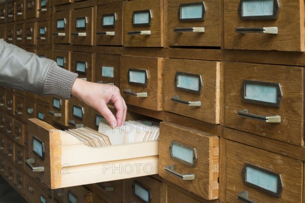 Old archive with wooden drawers