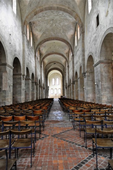 Eberbach Monastery, founded in 1136, Eltville am Rhein, Rheingau, Hesse, Germany, Wide nave with chairs, vaulted ceilings and large windows, Eltville am Rhein, Rheingau, Hesse, Germany, Europe