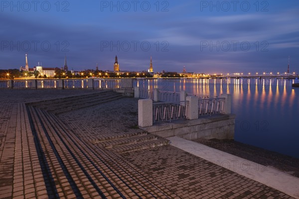 Night Riga cityscape. Latvia