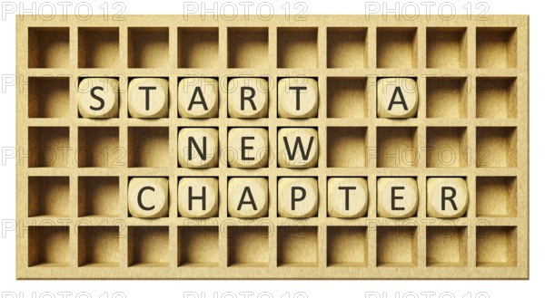 A wooden grid with cubes start a new chapter 3d illustration