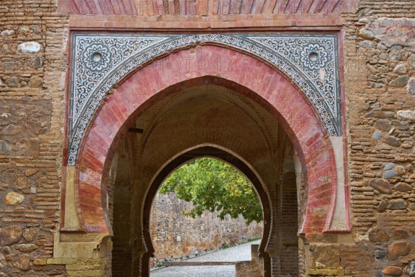 Alhambra arch Puerta del vino in Granada of Spain Wine muslim Door