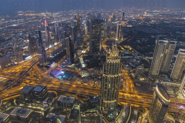 Sunset on the Burj Khalifa, Dubai, United Arab Emirates, Asia
