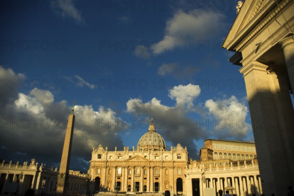 View of St. Peter's Basilica in the Vatican, given the early hours of the day
