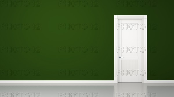 3D render of a green wall and a door in an empty flat with space for your content
