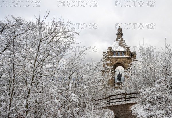 Porta Westfalica, Kaiser Wilhelm monument, built between 1892 and 1896 by Bruno Schmitz. View from the west in the snow