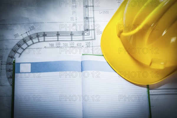 Building helmet notepad on blueprint