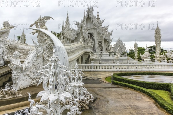 The spectacular Wat Rong Khun called White Temple during the rainy season, Chiang Rai, Northern Thailand, Asia