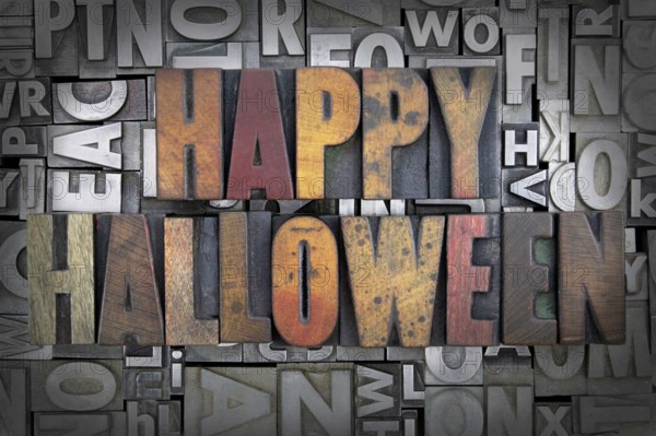 Happy Halloween written in vintage letterpress type
