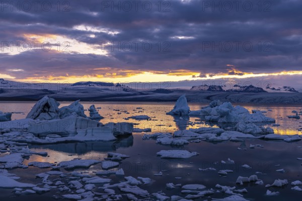 Evening at Jökulsarlon, south coast, Iceland, Europe