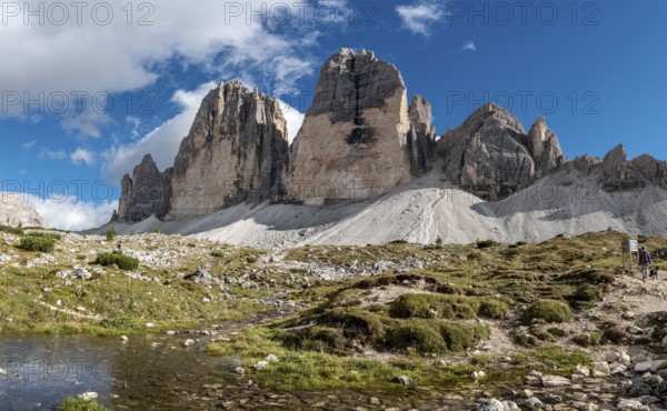 View of the iconic Drei Zinnen mountains in the South Tirolese Dolomite alps, Italy, Europe
