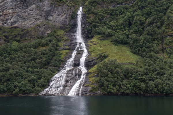 View of a small waterfall over the Lysefjord, a fjord in Norway
