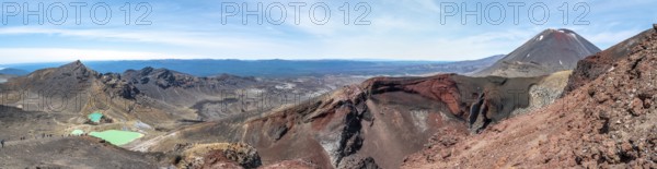 Vie of Emerald Lakes, Red Crater and Mount Ngauruhoe at the Tongariro Alpine Crossing, New Zealand, Oceania