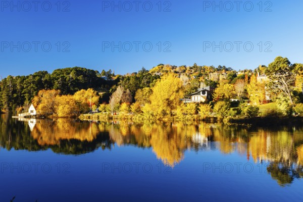 DAYLESFORD, AUSTRALIA, MAY 12 2024: Landscape around Lake Daylesford in a cool late autumn afternoon in Daylesford, Victoria, Australia, Oceania