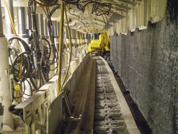 Industrial machine with conveyor belt in a tunnel, Bochum, North Rhine-Westphalia, Germany, Europe