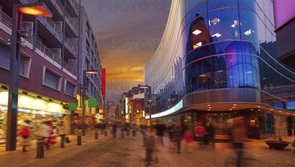 Andorra la Vella commercial area sunset street in Pyrenees