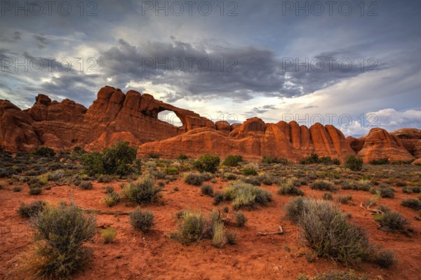 Sunset in Arches National Park, Moab, Utah, USA. Bordered by the Colorado River in the southeast, it is known as the site of more than 2, 000 natural sandstone arches