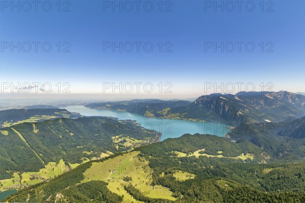 View of Alps mountain with Attersee lake from Schafberg mountain, Austria, Europe