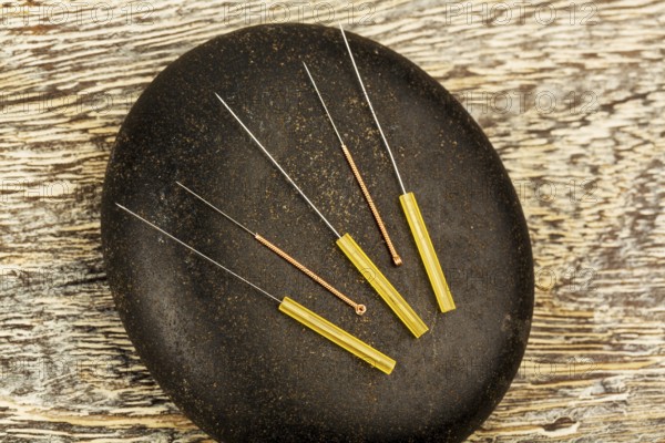 Several needles for acupuncture are next to each other. Traditional Chinese medicine (alternative medicine) . Austria