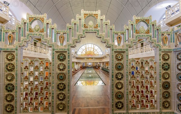 ROUBAIX, FRANCE, JUNE 14, 2024 : interiors Art Deco decors and sculptures of the olympic swimming pool La Piscine, built year 1927 by the Lille architect, Albert Baert