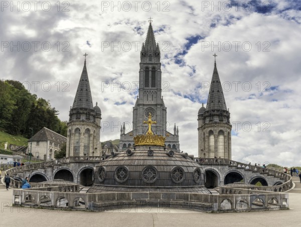 Lourdes, France, 17 April, 2024: view of the Sanctuary of Our Lady of Lourdes in the Pyrenean foothills of France, Europe