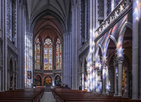Pontmain, pilgrimage basilica Notre-Dame de Pontmain. Interior. View to the choir, St, Saint, Saint