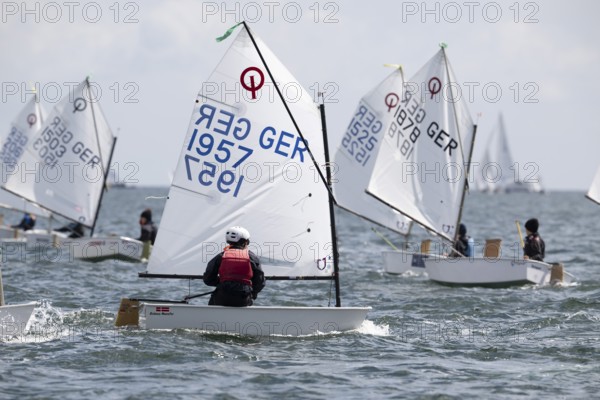 Andreas Dick, Olympic Centre - Schilksee, Kiel, Schleswig Holstein, Theodor LIPFERT on Green Monster from SVL #GER1957, Jelte BOOK on Hotspot from KYC #GER1878, Golden Opti 2025 on 24.05.2025 at the Olympic Centre, Schilksee in Kiel Germany