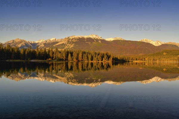 Beautiful autumn landscape scene in mountain in background in Jasper National Park west Canada