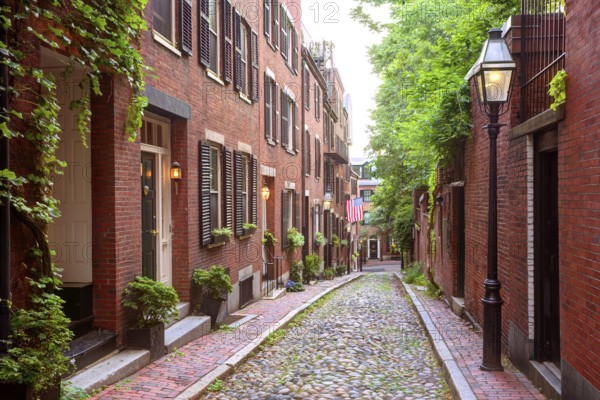 Acorn street Beacon Hill cobblestone Boston in Massachusetts USA