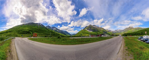Panorama, Crossroads, Roundabout, Lodingen, Lofoten, Norway, Europe