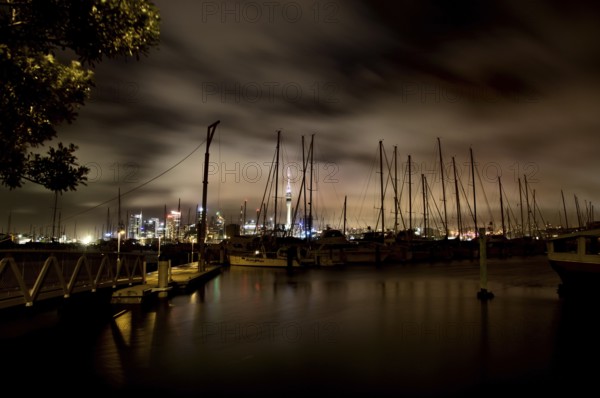 Auckland New Zealand City View Night Photo Tower
