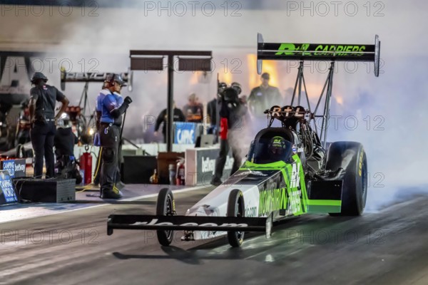 Sep 22, 2023-Concord, NC: NHRA Top Fuel Dragster Series driver, Josh Hart, runs down the lane during a qualifying session for the Betway Carolina Nationals