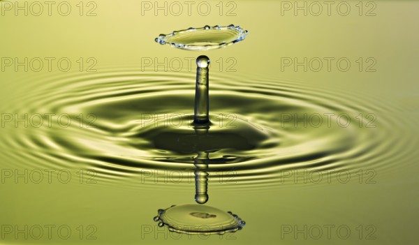 Gravity Dancing drop of water on a green background