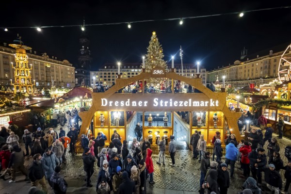 The Dresden Striezelmarkt is a Christmas market in Dresden. It has been held in Advent since 1434, usually on the Altmarkt square, and attracts an average of around two million visitors every year. It is the oldest certified Christmas market in Germany. Dresden, Saxony, Germany, Europe