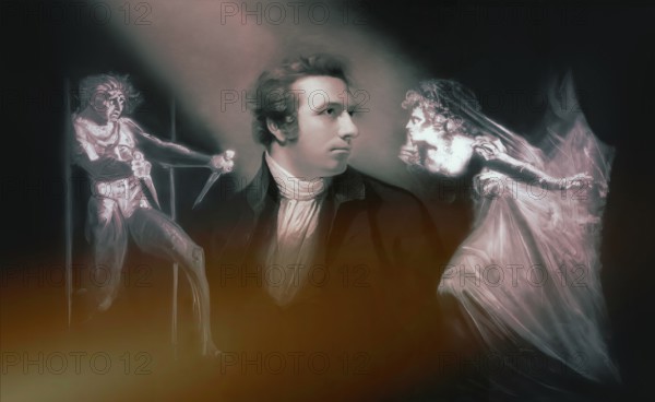 Henry Fuseli or Johann Heinrich Füssli, 1741 – 1825, Swiss painter, draughtsman and writer, digitally edited after Northcote, 1778, Lady Macbeth Seizing the Daggers, scene from The Tragedy of Macbeth by William Shakespeare