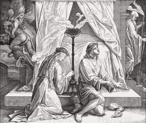 Tobias and Sara Pray, Old Testament, by Julius Schnorr von Carolsfeld