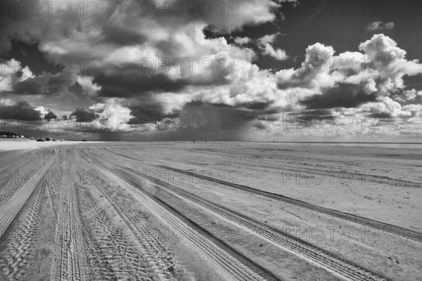On the amazing Sonderstrand beach on the Romo peninsula, Jutland, Denmark. Scenery after heavy rain.This beach is favorite for kiteboarding, surfing etc
