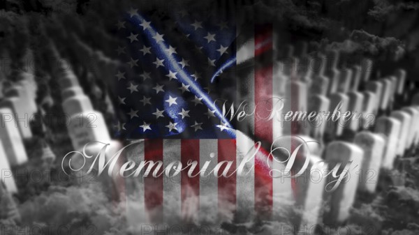 Memorial Day United States of America . American Flag With Cemetery and Gravestones in Background 3D illustration