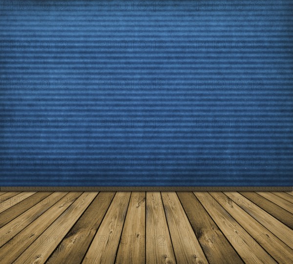 Vintage blue interior with wooden floor
