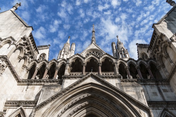 London, UK, August 25, 2023: Low angle view of The Royal Courts of Justice in the Strand