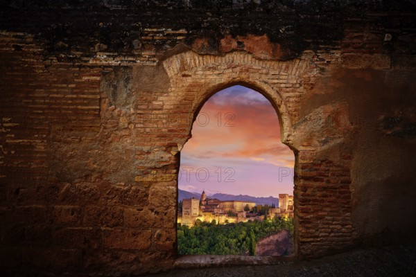 Alhambra sunset arch of Granada photo illustration